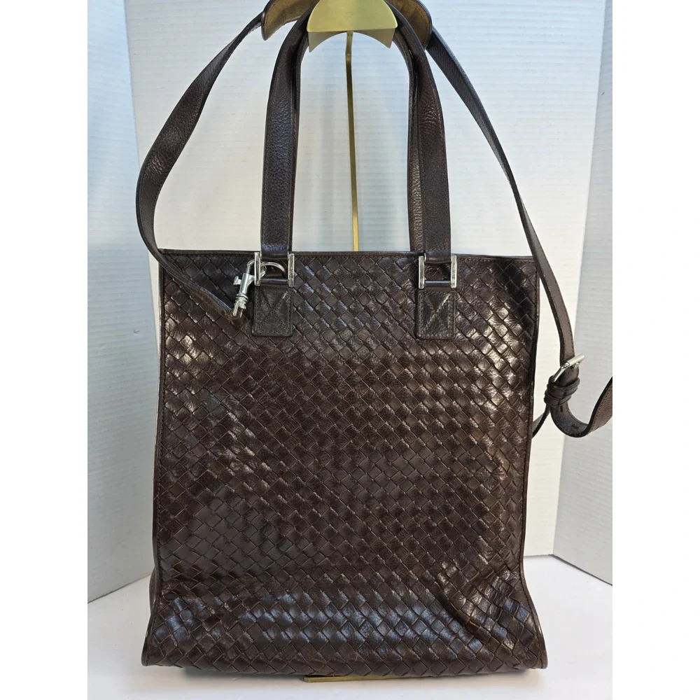 Cole‎ Haan Genevieve Large Woven Leather Tote Bag in Brown with Detachable Strap - Picture 2 of 6